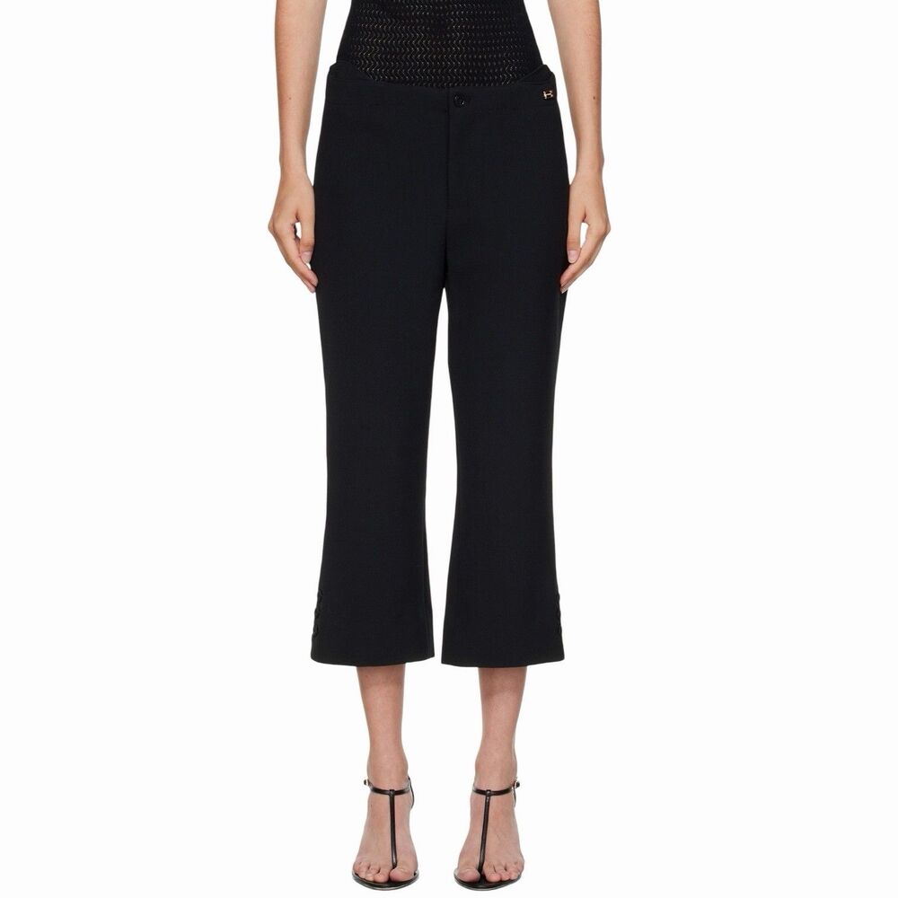 Victoria Beckham Women’s US 2 / UK 6 Black Cropped Tailored Pants Gold Waist